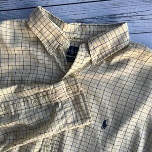 Ralph Lauren Blake Mens Yellow Plaid Button Down 100 Cotton Shirt Preppy Size XL
